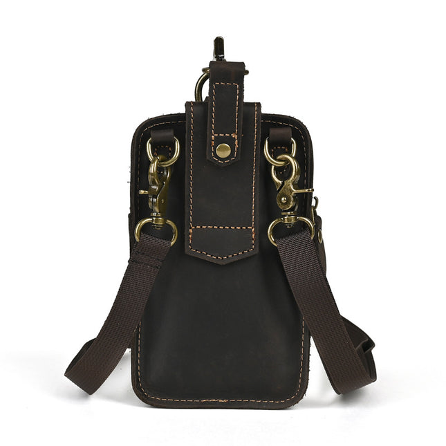 Cross-border Genuine Leather Men's Waist Bag Top Layer Cowhide Outdoor Backpack Crazy Horse Leather Belt Mobile Phone Bag