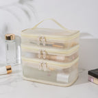 [beige three layers] mesh cosmetic bag
