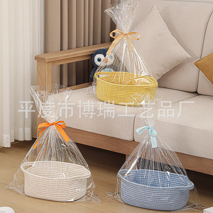 Modern Simple Style Storage Basket Cotton Rope Woven Snack Clothing Portable Storage Basket Oval Storage Basket Gift Basket