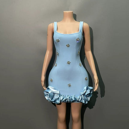 European and American New Summer Sling Nail Drill Hip Evening Dress Sexy Slim Niche Design Sense Bandage dress