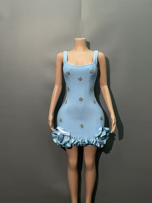 European and American New Summer Sling Nail Drill Hip Evening Dress Sexy Slim Niche Design Sense Bandage dress