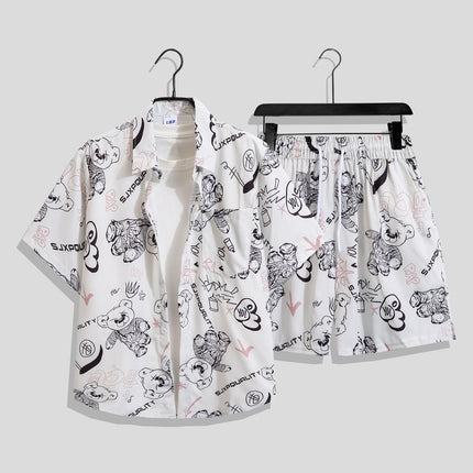 Men's Ins Summer Loose Short-Sleeved Shorts Suit Trendy and Handsome Beach Floral Couple Clothes Hawaiian Style Shirt