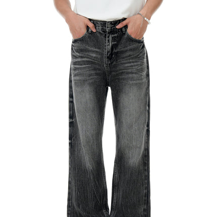 11Kn American Black Bootcut Jeans Lightning Cracked Washed Retro Distressed Loose Slim Casual Pants