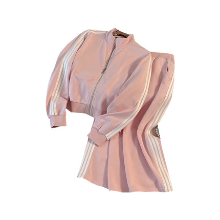 Real Shot 2025 Spring and Autumn Baseball Suit Coat Women's Ribbon Contrast Color Zipper Coat Women's Medium-length Dress Slim-fit Fashion Women