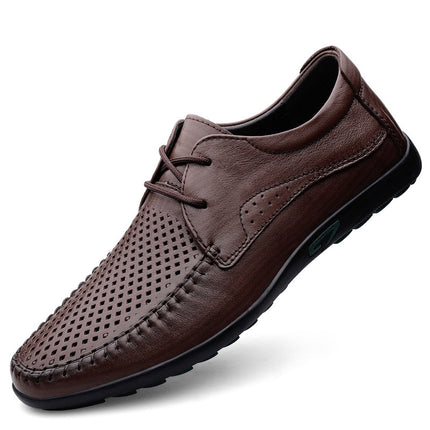 2025 Men's Summer Hollow Leather Shoes Soft Leather Comfortable Work Business Hole Leather Shoes Light Luxury Punched Shoes