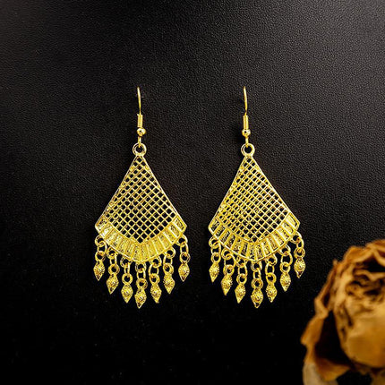 Ethnic Peacock Earrings Golden Bell Tassel Earrings Bohemian Leaf Pendant Scenic Earrings Wholesale