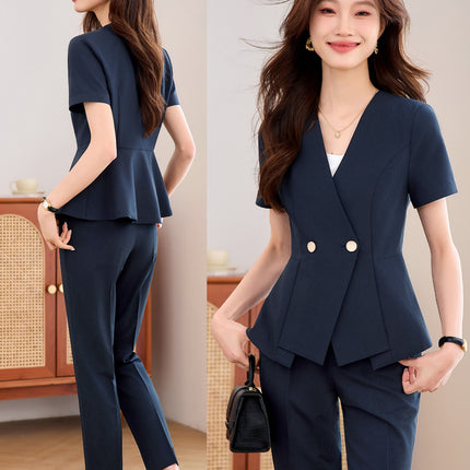 High-End Suit Suit Women's Summer Short-Sleeved Business Attire Hotel Manager Front Desk Reception Jewelry Store Gold Store Work Clothes