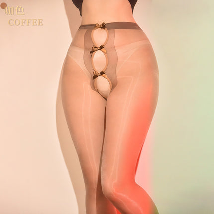 Little Red Girl Sexy Lingerie Sexy Stockings Silky Oily Thin Open Crotch Stockings No Need to Take Off Horse Oil Stockings Temptation Black Stockings