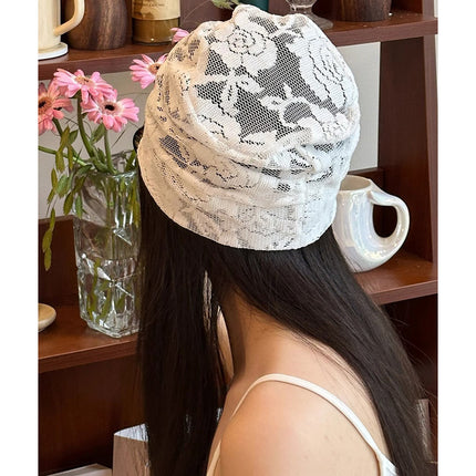 French Retro Lace Flower Head Cap Women's Summer Thin Breathable All-match Face-showing Small Head Cap Heap