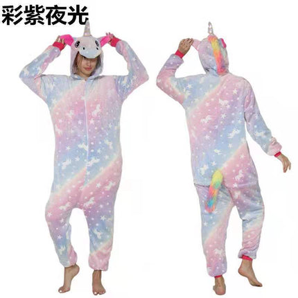 Cartoon One-Piece Cross-Border New Flannel Autumn and Winter Pajamas Animal Luminous Pegasus Dinosaur Couple Pajamas Home Clothes