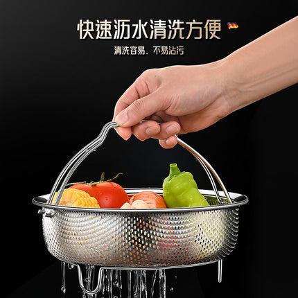 304 Stainless Steel Steamer Dense Hole Draining Basket Vegetable Washing Basket Steaming Lattice Electric Rice Cooker Rice Soup Separation Water Resistant Steaming Rack Steaming Drawer
