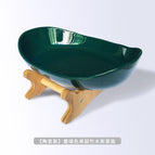 Bamboo wood frame dark green single layer plate [ceramic model]