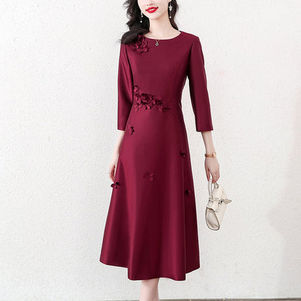 Xi mother-in-law wedding dress wine red dress 2023 autumn new fashion retro elegant slim dress