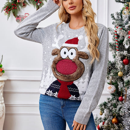 European and American Amazon Explosions Loose Casual Parent-Child Knitwear Autumn and Winter Colorful Light Grey Pullover Christmas Sweater