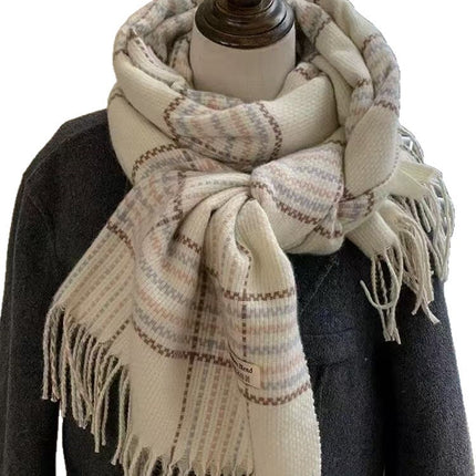Korean Style Popular Plaid Scarf for Women, Thickened for Winter, Faux Cashmere, Warm Neck Warmer, Versatile for Students, Unisex, Cross-Border Wholesale, Fashionable