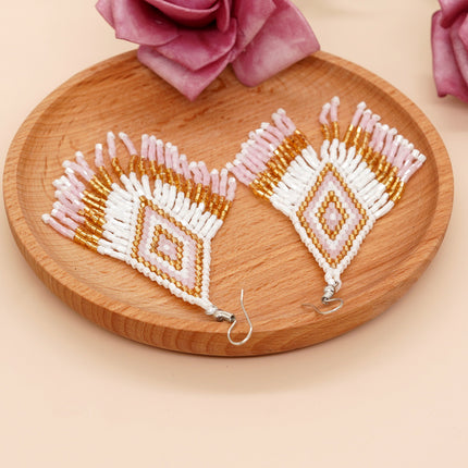 Cross-border Bohemian Ethnic Retro Earrings MGB Rice Beads Diamond Tassel Hand-woven Women's Earrings