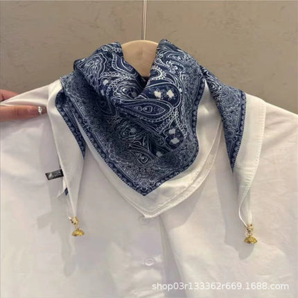 2024 New Magnetic Buckle Silks and Satins Square Scarf Women's Spring and Autum Scarf High-end Decorative Triangle Scarf Neck Protector