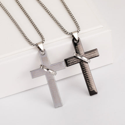 Cross-border Hot Cross with Circle Pendant Necklace Personalized Punk Hip Hop Stainless Steel Chain Long Men's and Women's sweater chain
