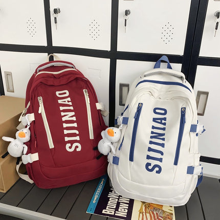 New Backpack Women's Junior Senior high school College Student Schoolbag Large Capacity Casual Couple's Double Back with Pendant for Travel