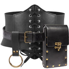 Black 3-piece set (drawstring girdle + waist bag + leather stand)