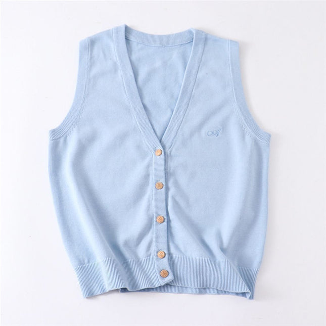 Cyanotic waistcoat [Jizhou Tea Love] JK waistcoat vest v-neck knitted sweater cardigan sleeveless Japanese jk women
