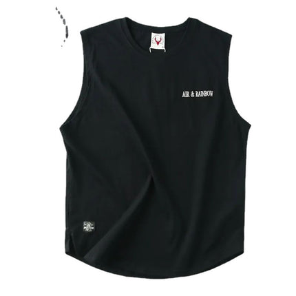 Summer Trendy Brand American Style Retro Style Printed Washed Cotton Crewneck Vest Men's Sports Leisure Sleeveless T-shirt Men's Clothing