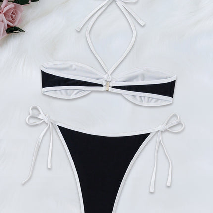 European and American foreign trade new fashion sexy bikini women solid color strap swimsuit factory wholesale bikini suit