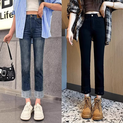 Black High Waist Straight Jeans Women's Autumn and Winter 2025 New All-match Small Nine-point All-match Pipe Pants