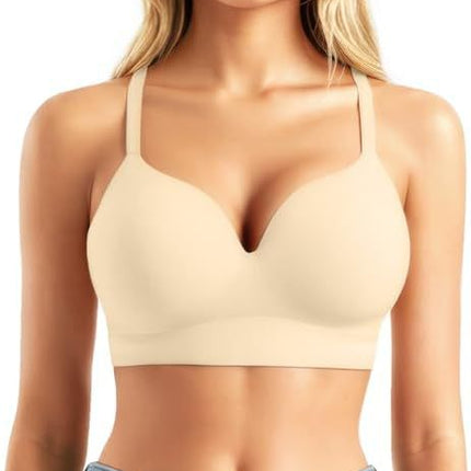 Popilush Women's Bra Wireless Supportive Push-Up Bra Wireless Full Coverage Plus Size T-Shirt Bra