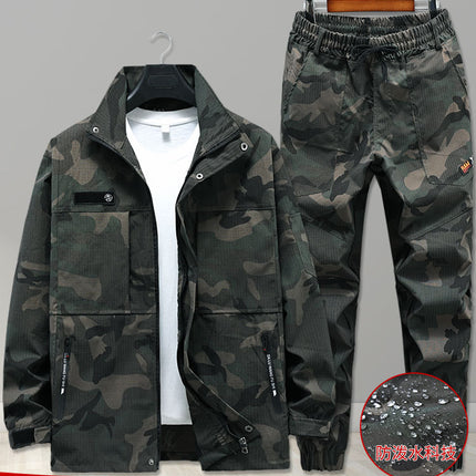 Work Clothes suit Men's Spring and Autumn Wear-Resistant Workwear Labor Suit Elastic Camouflage Suit Thickened Auto Repair Training Suit Outdoor