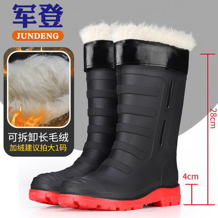 Mid-Calf Fashionable Rain Boots for Men, Thickened and Wear-Resistant Outdoor Waterproof Boots for Fishing, Non-Slip Water Shoes and Velvet Rain Boots