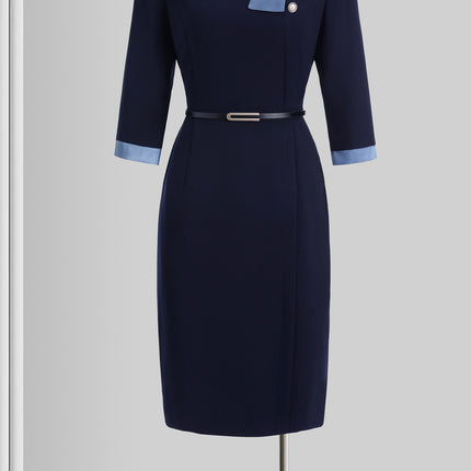 Temperament Socialite Tweed Style Contrasting Color Professional Dress Women 2024 New Beauty Salon Hotel Front Desk Workwear Skirt