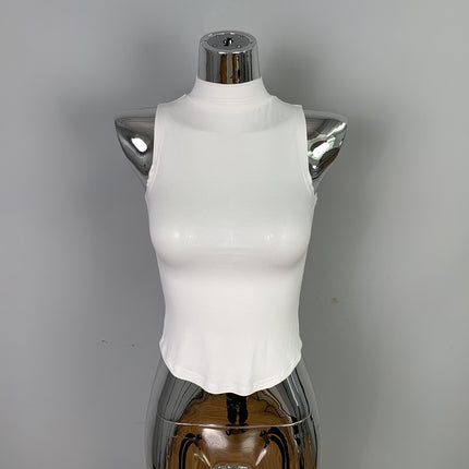 South Korea's Dongdaemun Slimming Look, Sexy, Sweet and Spicy Figure-Showing Half-High Collar Versatile Short Sleeveless Vest for Women