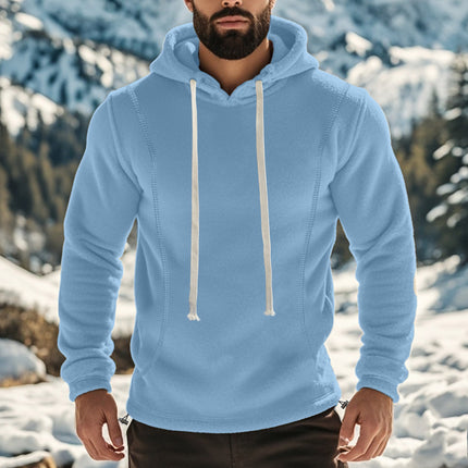 Cross-border Amazon autumn and winter men's polar fleece hooded solid color sweater fleece-lined warm sports pullover hoodie