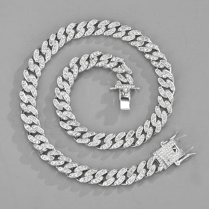 Full diamond Cuban chain European and American hipster hip-hop rap jewelry 10mm Cuban hip-hop jewelry wholesale necklace female Joker