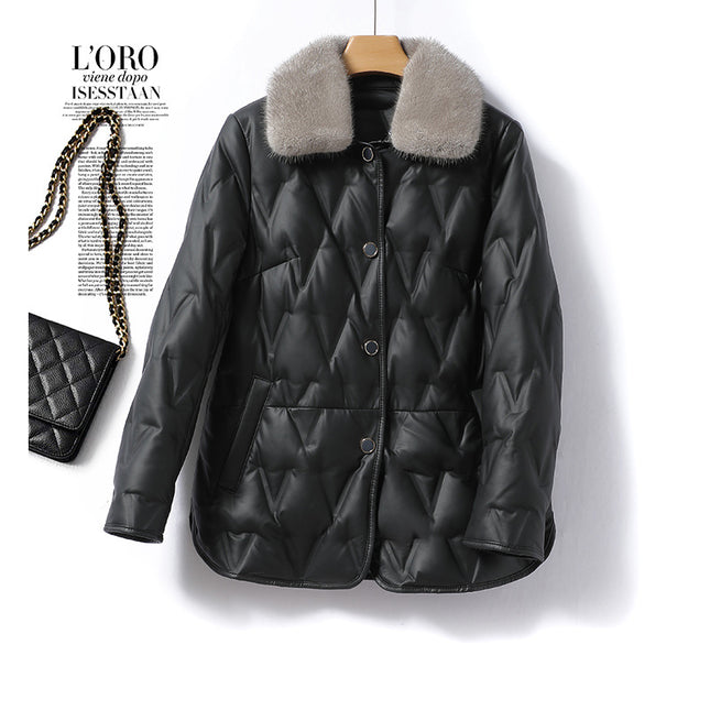 Women's Regular down Jacket with Mink Collar, Korean Style, Genuine Sheepskin, 2025 New Model, White Duck down Coat, Women's Leather Jacket