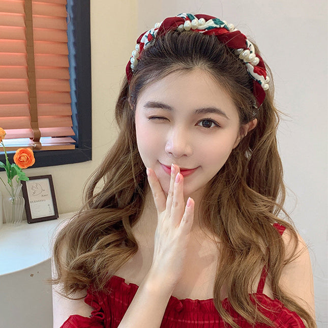 French contrast color high-grade Pearl winding headband hemp braid woven headband female broken hair bangs high Skull top hair accessories