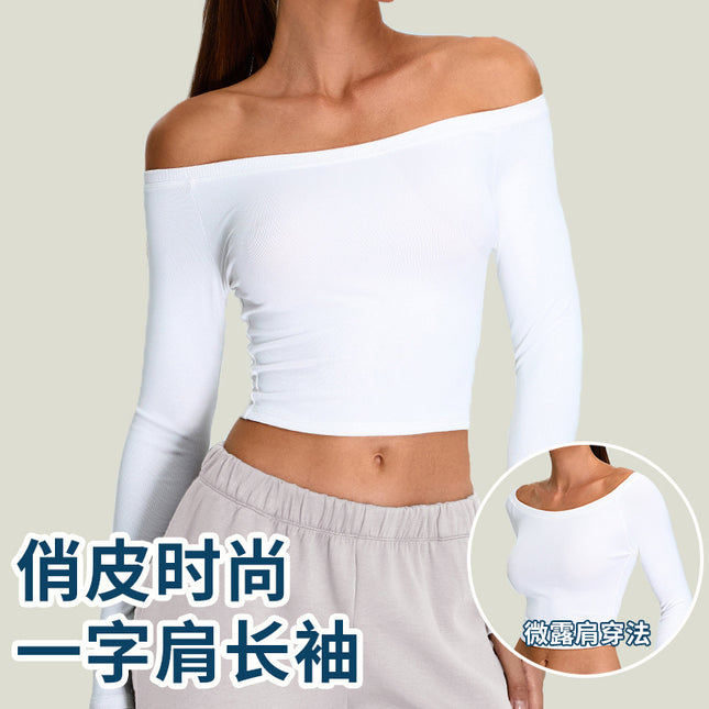 Cross-Border New Long-Sleeved Yoga Clothes, Feminine One-Shoulder Sports T-Shirts, Running Tops, Tight Sports Fitness Clothes