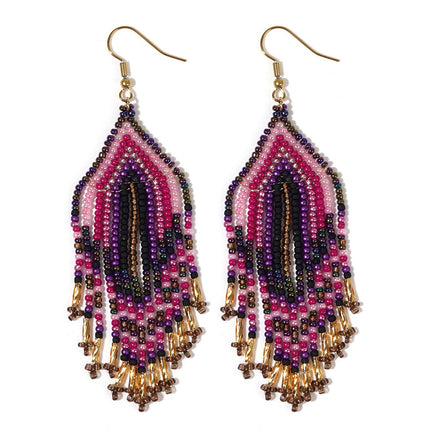 Cross-Border European and American Colorful Seed Bead Earrings, Niche Ethnic Style Handmade Earrings, Woven Long Tassel Trendy Personality Style