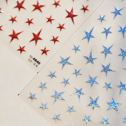 Red Gold Five-Pointed Star Nail Art Stickers New Embossed 5D Popular Ins Flash Meteor Nail Stickers Decorative Products