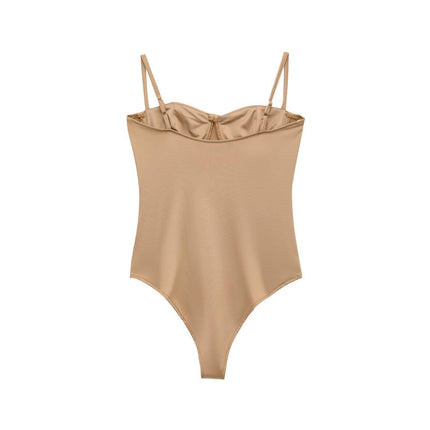 Foreign trade cross-border supply wholesale spring new European and American style silk satin texture underwear type jumpsuit Army Green card