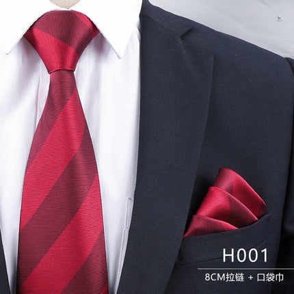 Dress Wedding Tie Men's 8CM Bridegroom Wedding Korean Style wine red Business Tie Narrow Zipper Lazy Men and Women