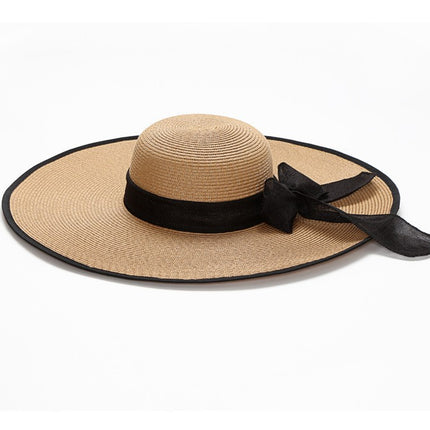 Cross-Border Women's Oversized Brim Woven Straw Hat Casual Face-Covering Sun Hat Simple Ribbon Sun Protection Uv Protection Sunshade