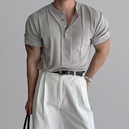 Henry Collar Slim Knitted Polo Short-Sleeved T-Shirt for Men 2025 Summer New Style Light Mature Style Business Work Clothing T-Shirt