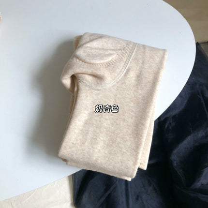 Autumn and Winter Fleece-Lined Thickened 3D Peach Hip High-Waisted Tummy Control Cotton Integrated Leggings Coffee Oatmeal White Footed Tights