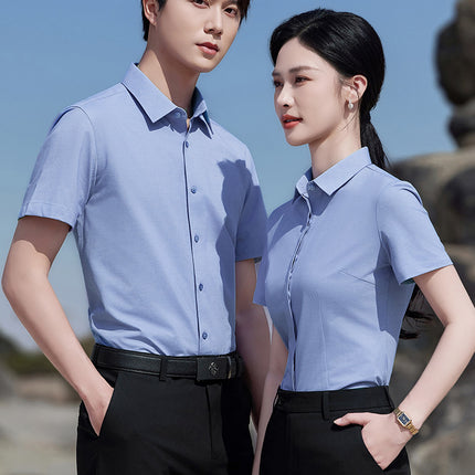 Summer Men's Formal White Shirt Business Casual Short-Sleeved Knitted Shirt Men's and Women's Professional Formal Work Clothes Inch Shirt