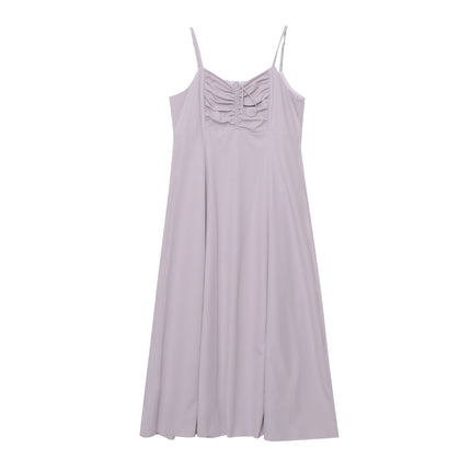 A0109 Summer New Women's Clothing Plus Size Fat mm Elegant French High-Waisted Waist-Cinching Pleated Spaghetti Strap Dress-Bfd