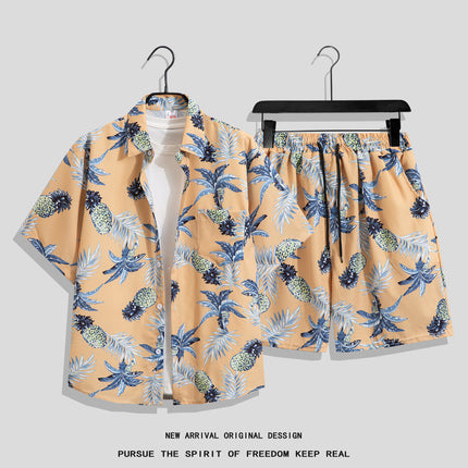 Men's Ins Summer Loose Short-Sleeved Shorts Suit Trendy and Handsome Beach Floral Couple Clothes Hawaiian Style Shirt