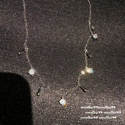 Italian Vintage Brushed Cross Gemstone Necklace Vintage Water Drop Zircon Tassel Neck Chain Overlapping