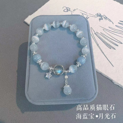 Cat's Eye Crystal Butterfly Bracelet for Women, Niche Design Gray Moonlight Bracelet, Versatile and Stylish Student Gift